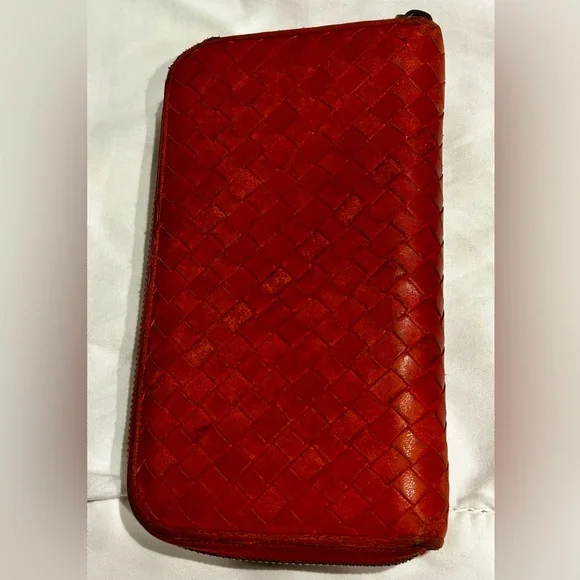 Bottega Veneta Red Woven Leather Clutch